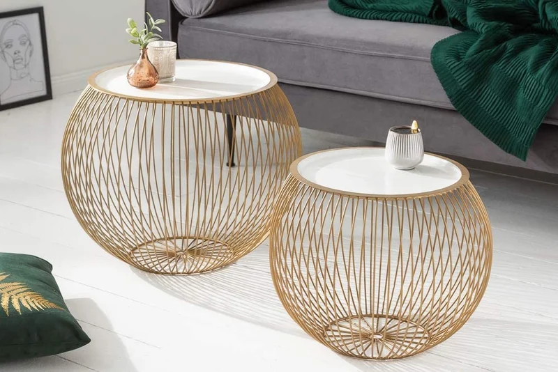 Filigraner Aufbewahrungs-Couchtisch mit Tablett AGGIO 51cm gold