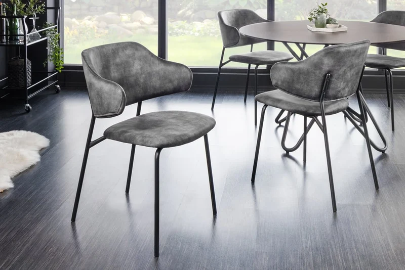 Moderner Stuhl MODA grau Samt Metallbeine