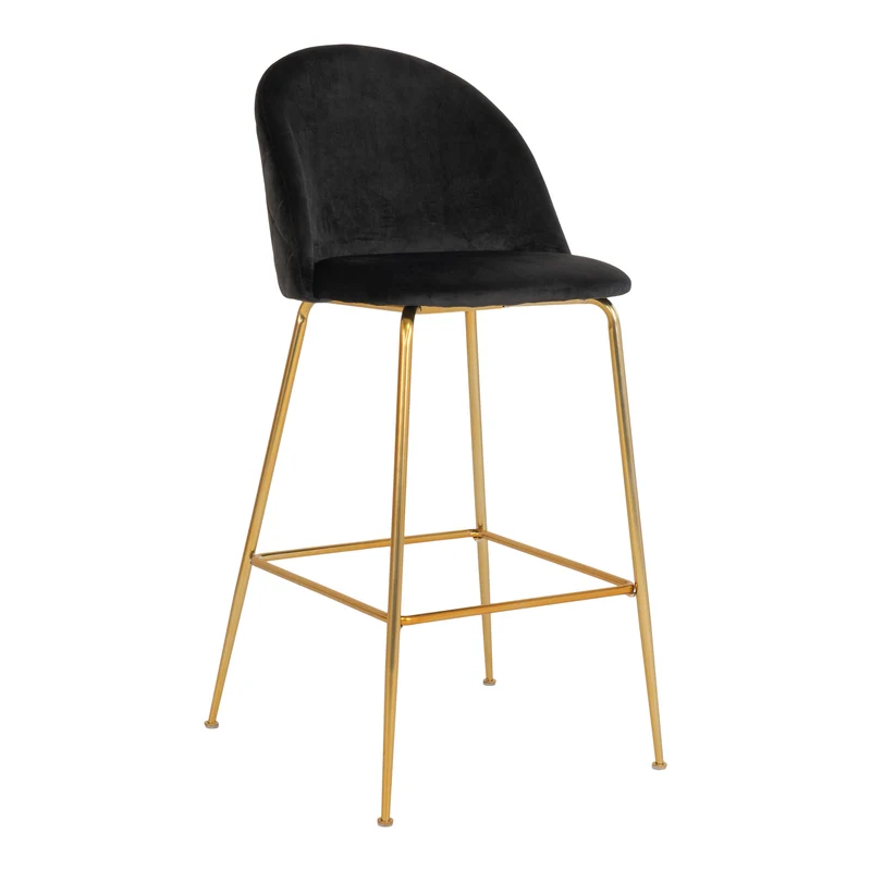 Edler Barstuhl TOULOUSE (2er Set) schwarz Samt Beine in Messing-Look
