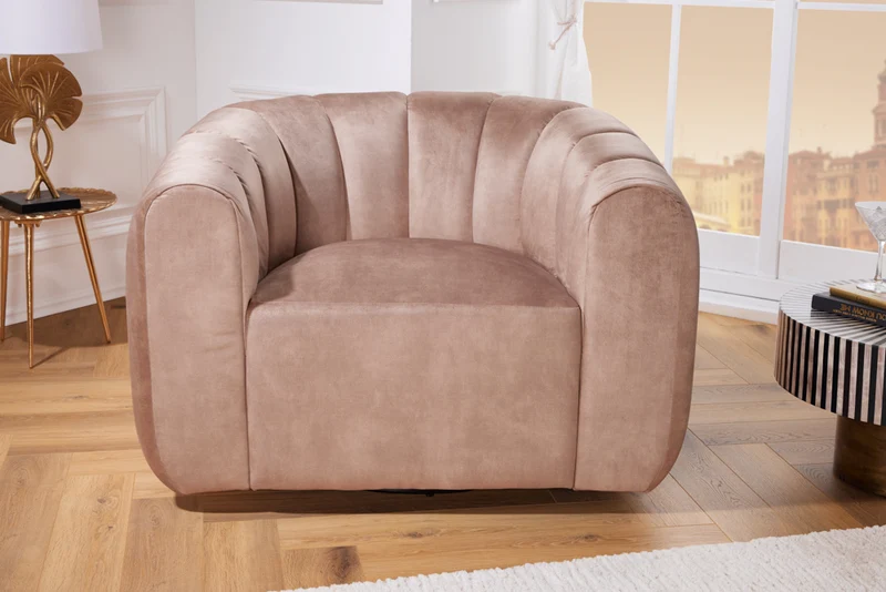 Bequemer Premium Drehsessel SALON Samt champagner Sessel