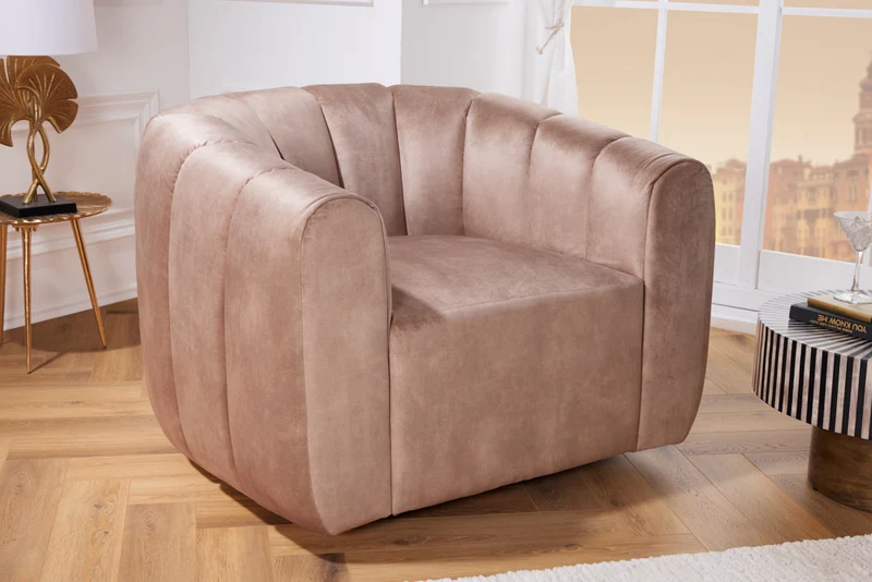 Bequemer Premium Drehsessel SALON Samt champagner Sessel