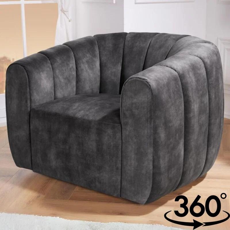Bequemer Premium Drehsessel SALON Samt dunkelgrau Sessel