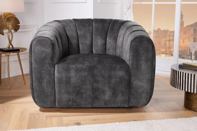 Bequemer Premium Drehsessel SALON Samt dunkelgrau Sessel