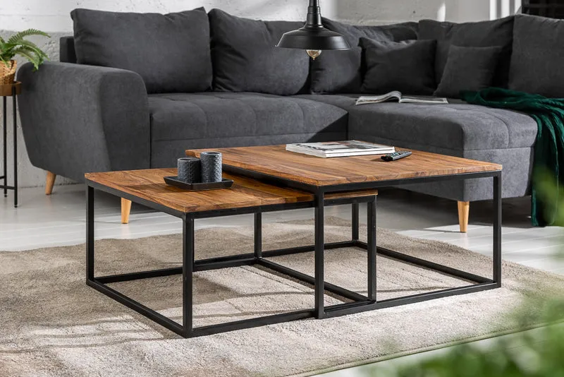 2er Set Design Couchtisch MENTA 65cm Natural Massivholz