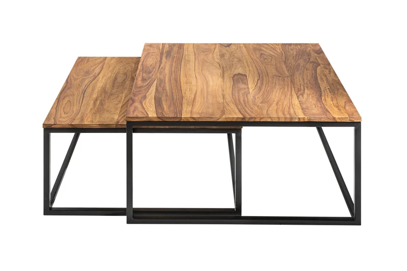 2er Set Design Couchtisch MENTA 65cm Natural Massivholz