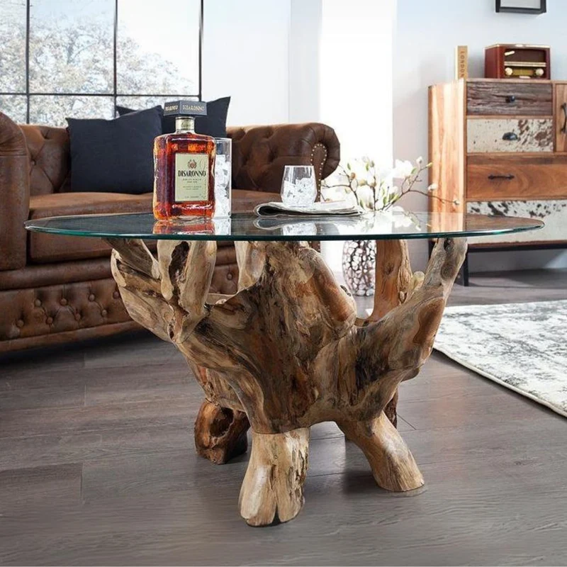 Individueller Teak Couchtisch ZONAS natural 110cm mit Glasplatte