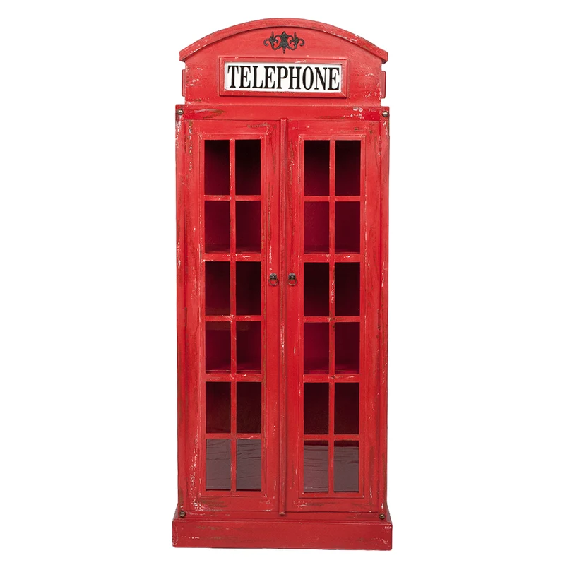 Vitrine Regal LONDON 2-türig Antik Rot Telefonzelle