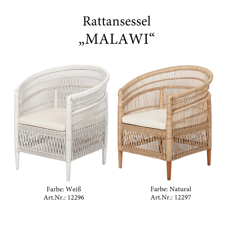 Rattan-Sessel MALAWI Weiß inkl. Sitzkissen