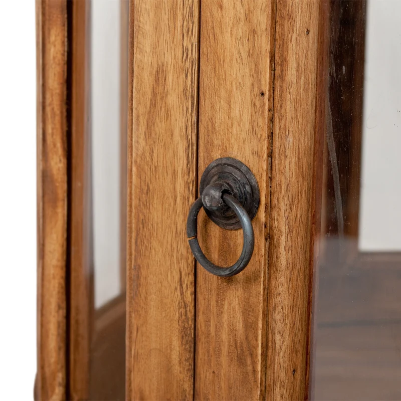 Massivholz Barschrank CORUNA-Rund 75cm Antik Natural Servier-Tablett
