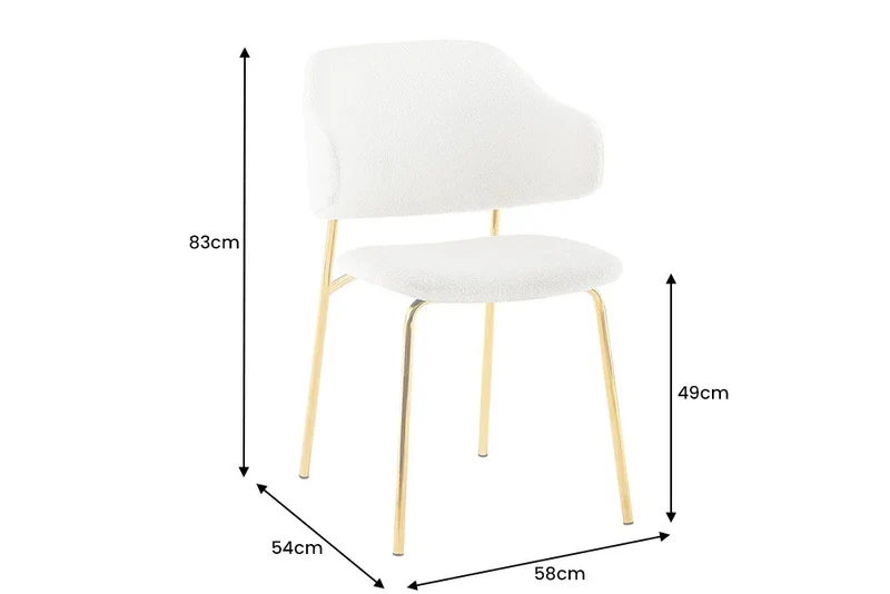 Moderner Stuhl MODA weiss Bouclé goldene Metallbeine