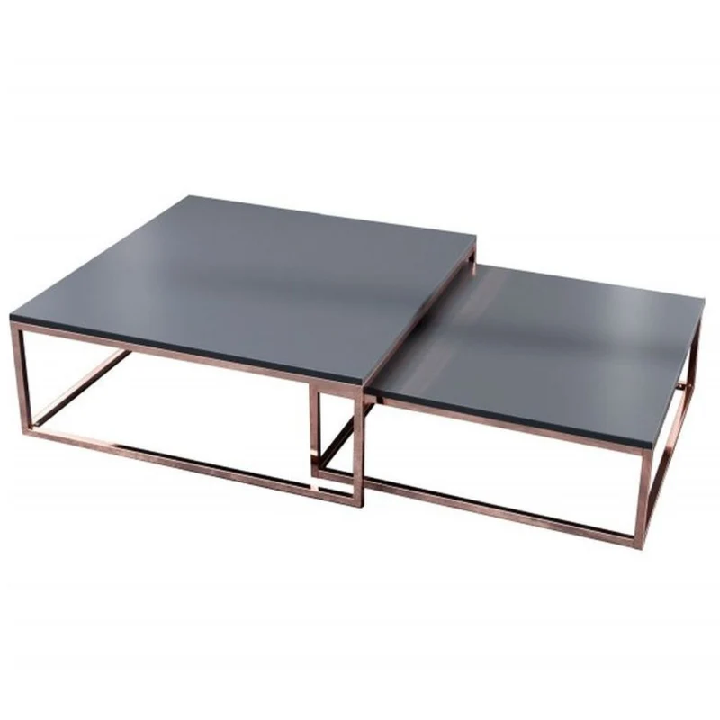 2er Set Design Couchtisch MENTO anthrazit kupfer 75cm