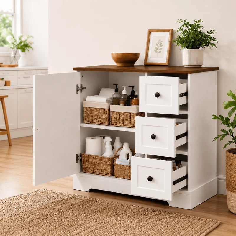 Yorbay Kommode mit 1 Tür & 3 Schubladen 85 cm