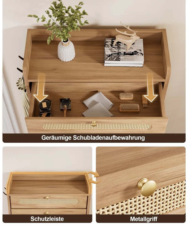 Yorbay Schuhschrank mit 2 Klappfächern & Schublade, 110,5 × 60 × 24 cm
