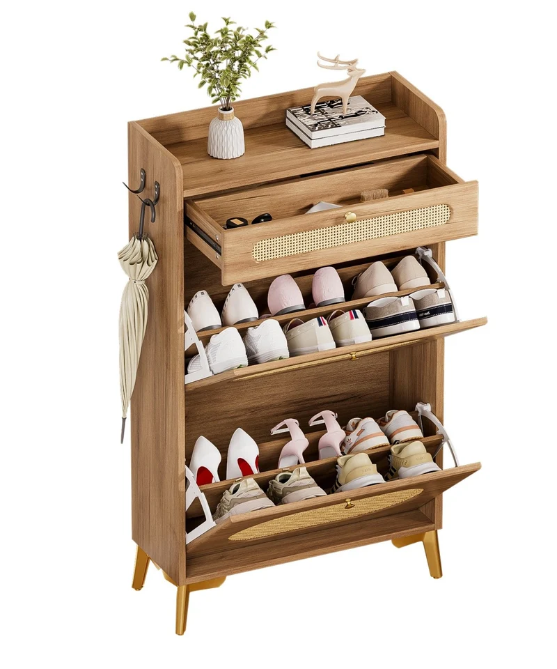 Yorbay Schuhschrank mit 2 Klappfächern & Schublade, 110,5 × 60 × 24 cm