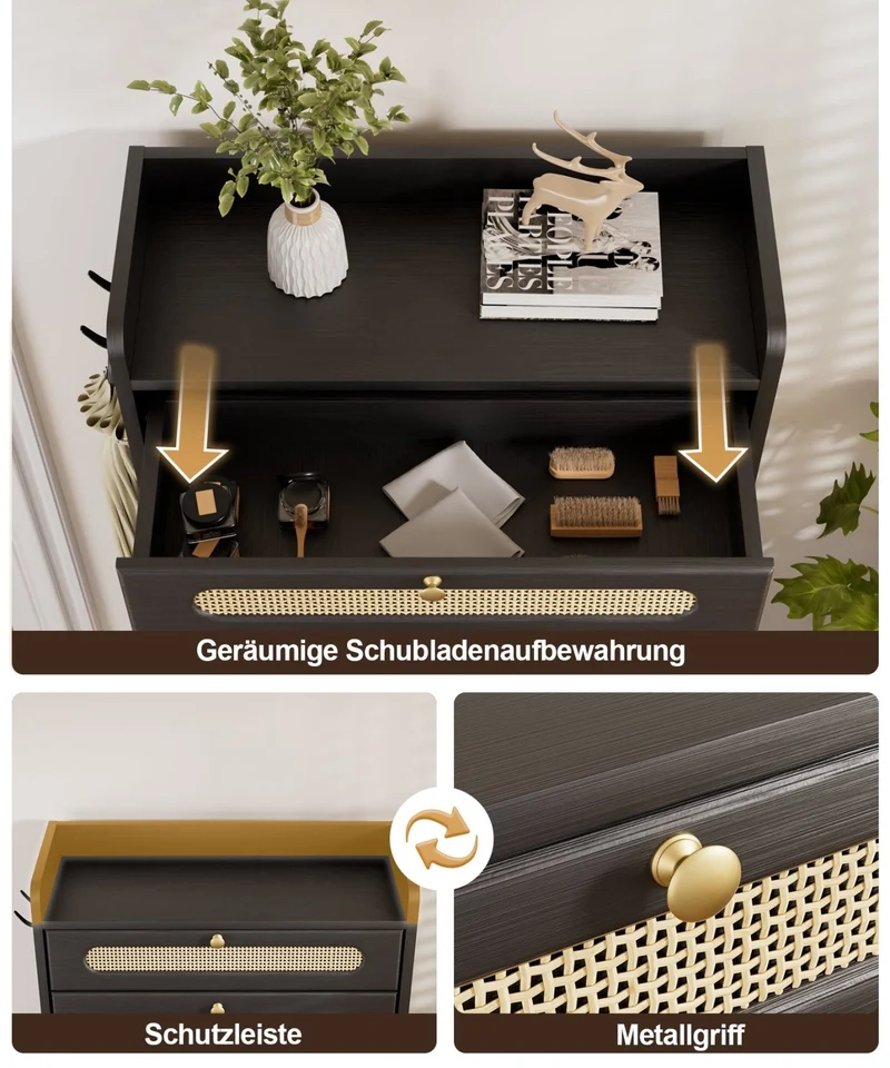 Yorbay Schuhschrank mit 2 Klappfächern & Schublade, 110,5 × 60 × 24 cm