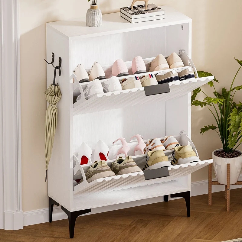 Yorbay Schuhschrank mit 2 Klappen für bis zu 12 Paar Schuhe, 94 x 60 x 23,5 cm