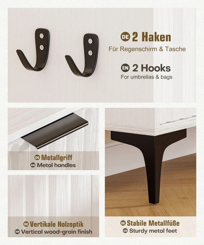 Yorbay Schuhschrank mit 2 Klappen für bis zu 12 Paar Schuhe, 94 x 60 x 23,5 cm