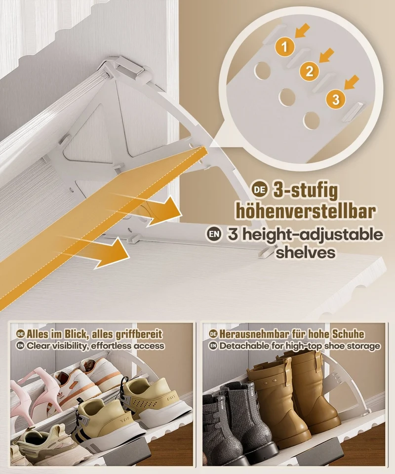 Yorbay Schuhschrank mit 2 Klappen für bis zu 12 Paar Schuhe, 94 x 60 x 23,5 cm