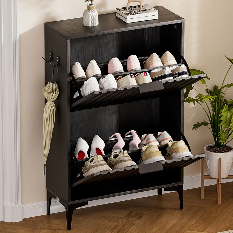 Yorbay Schuhschrank mit 2 Klappen für bis zu 12 Paar Schuhe, 94 x 60 x 23,5 cm