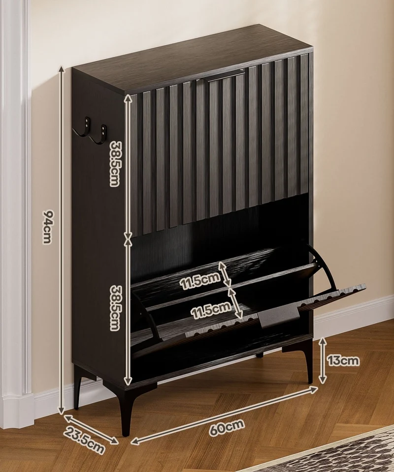 Yorbay Schuhschrank mit 2 Klappen für bis zu 12 Paar Schuhe, 94 x 60 x 23,5 cm