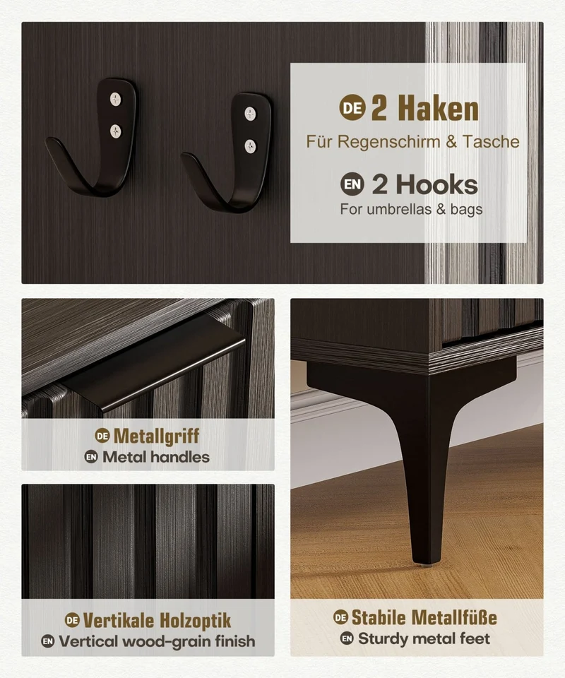 Yorbay Schuhschrank mit 2 Klappen für bis zu 12 Paar Schuhe, 94 x 60 x 23,5 cm