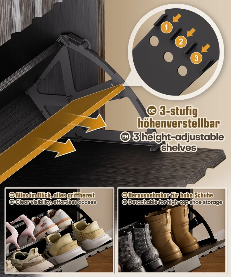 Yorbay Schuhschrank mit 2 Klappen für bis zu 12 Paar Schuhe, 94 x 60 x 23,5 cm