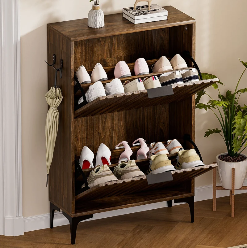 Yorbay Schuhschrank mit 2 Klappen für bis zu 12 Paar Schuhe, 94 x 60 x 23,5 cm