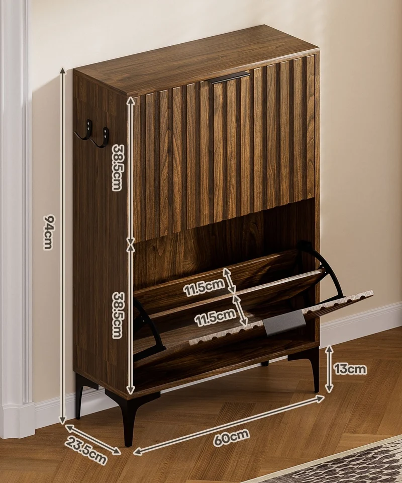Yorbay Schuhschrank mit 2 Klappen für bis zu 12 Paar Schuhe, 94 x 60 x 23,5 cm
