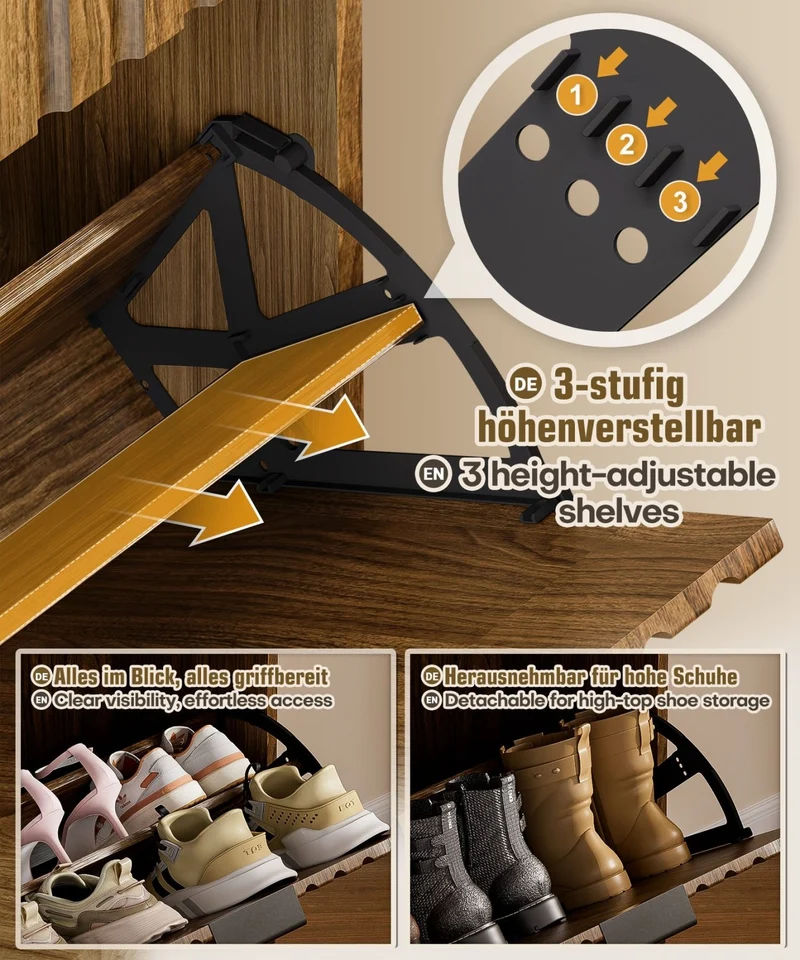 Yorbay Schuhschrank mit 2 Klappen für bis zu 12 Paar Schuhe, 94 x 60 x 23,5 cm