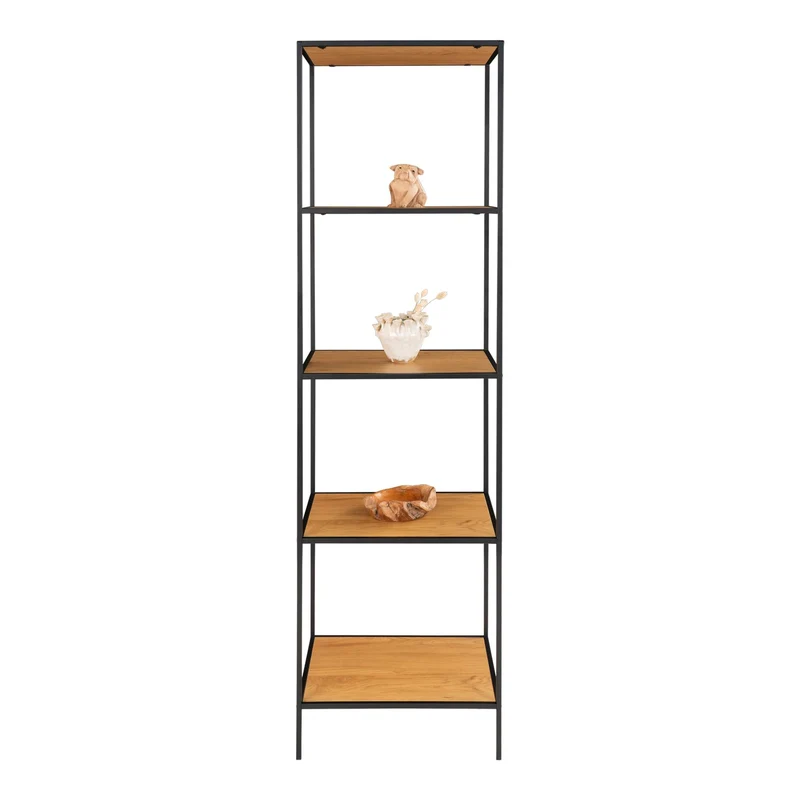 Modernes Regal LEVEN 170cm schwarz + 5 Eichelook Regalböden