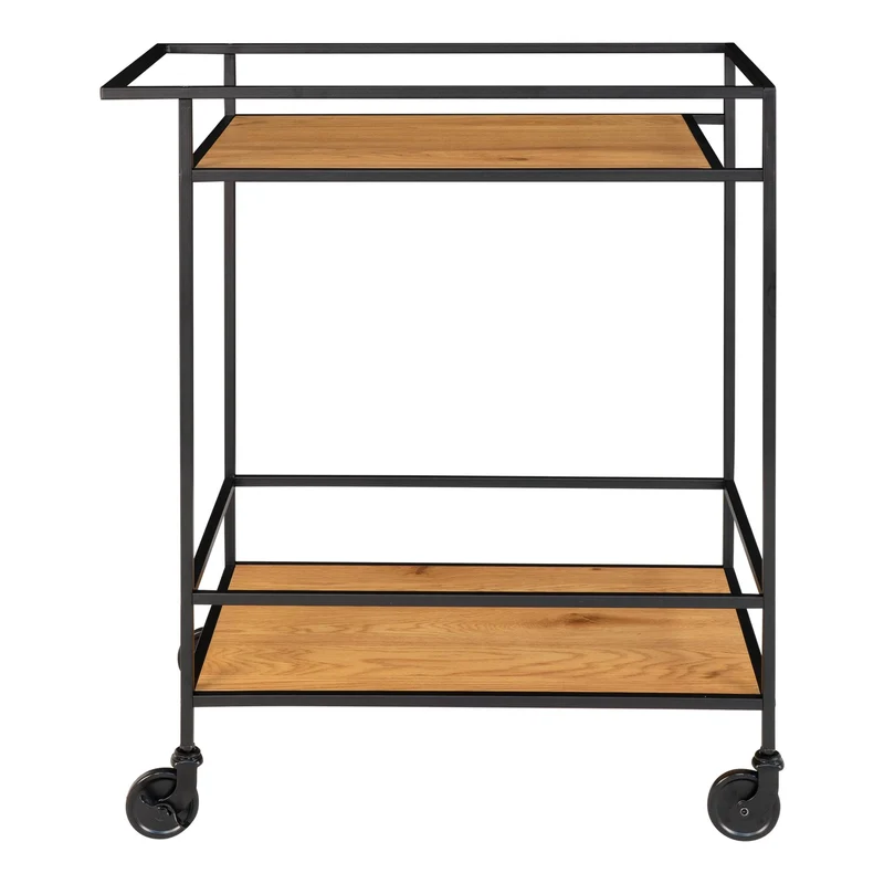 Moderner Bar-Rollwagen LEVEN 80cm schwarz + Eiche-Look Servierwagen