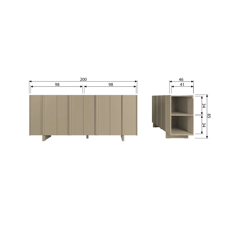 Sideboard Holz, Sideboard taupe-grau, Breite 200 cm