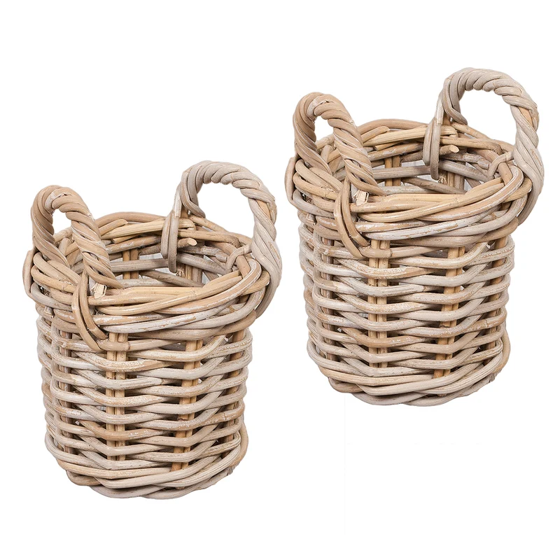 2er Set Natur-Rattankorb BAKUL rund Grey ca. 20cm