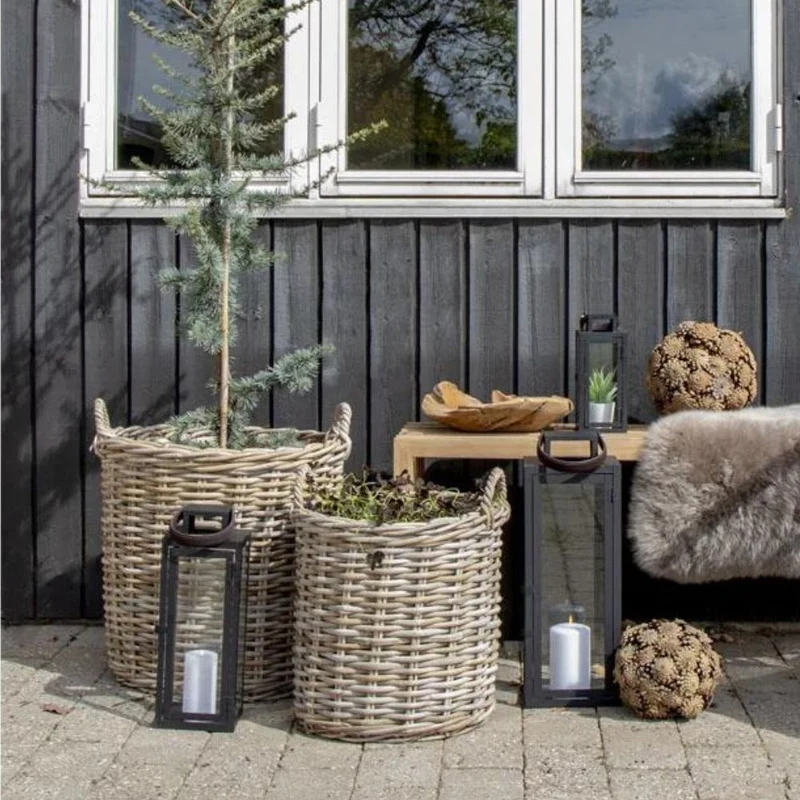 Natur Rattankorb BAKUL rund Grey 40cm Pflanzkorb Inlay Griffe