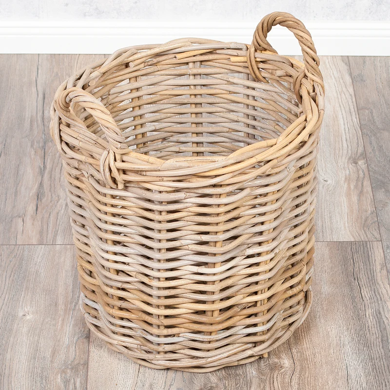 Natur Rattankorb BAKUL rund Grey 40cm Pflanzkorb Inlay Griffe