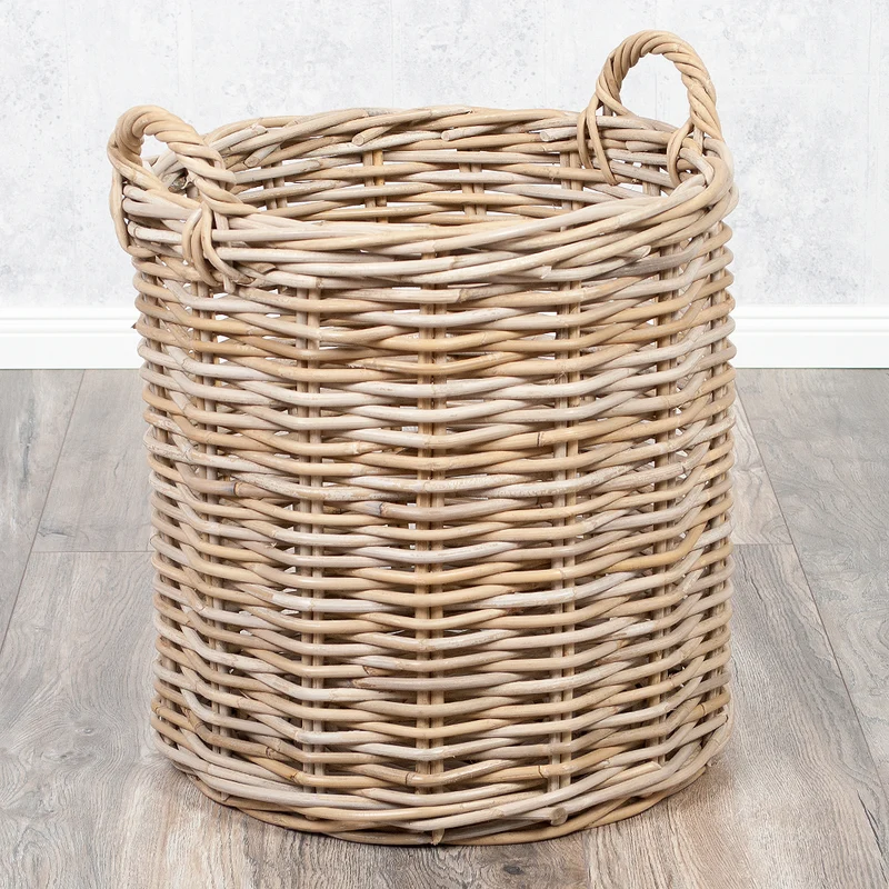 Natur Rattankorb BAKUL rund Grey 50cm Pflanzkorb Inlay Griffe