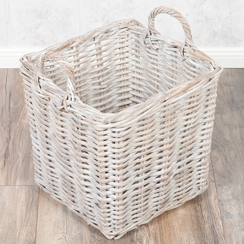 Rattankorb BAKUL eckig White 40x40cm mit Griffen