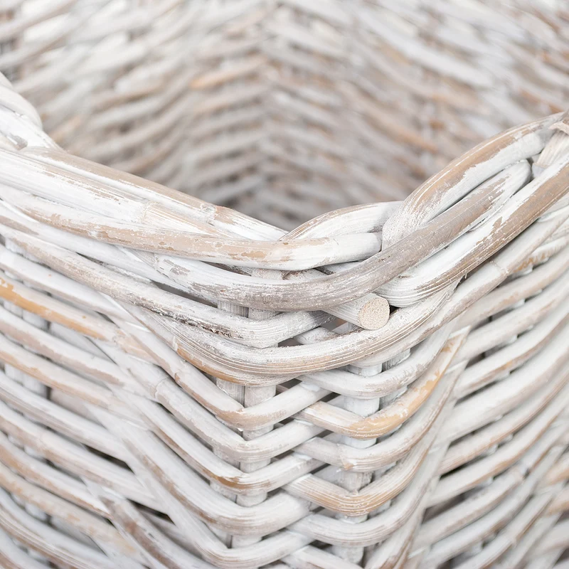 Rattankorb BAKUL eckig White 40x40cm mit Griffen