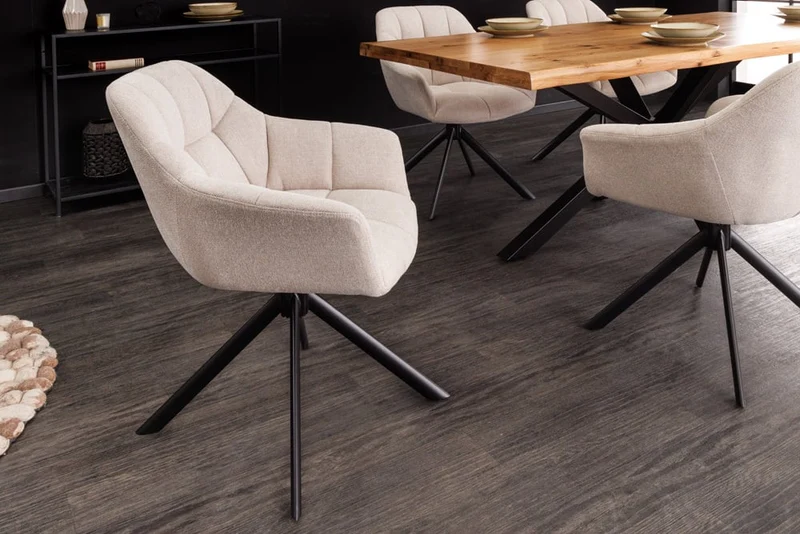 Moderner Drehstuhl LYON beige Strukturstoff Metallgestell