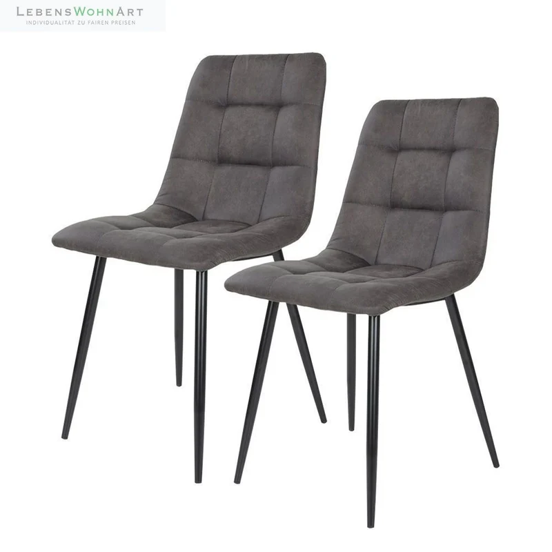 Modernes 2er Stuhl-Set LEIRIA dunkelgrau Mikrofaser