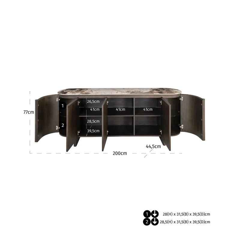 Sideboard braun Spiegelglas, Anrichte braun Spiegel, Breite 162 cm