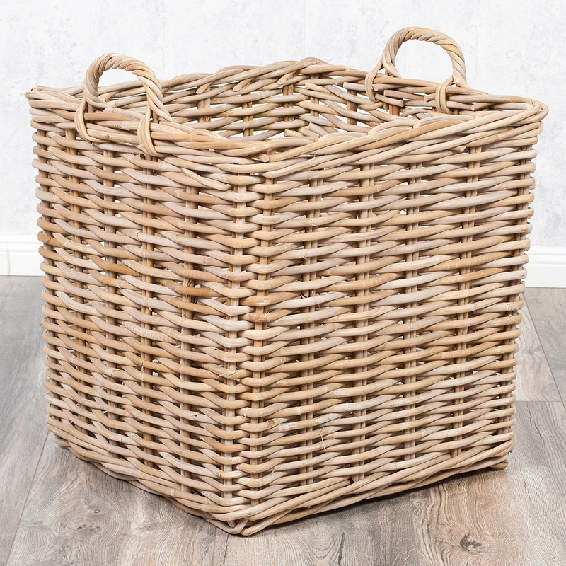 Natur-Rattankorb BAKUL eckig Grey 50x50cm mit Griffen Handarbeit