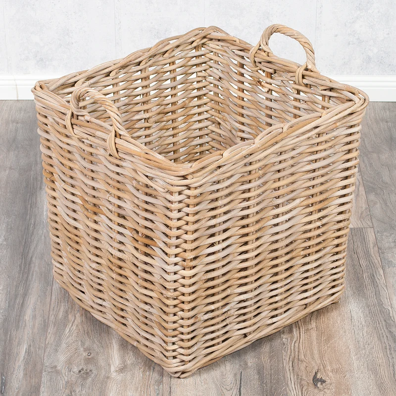 Natur-Rattankorb BAKUL eckig Grey 50x50cm mit Griffen Handarbeit