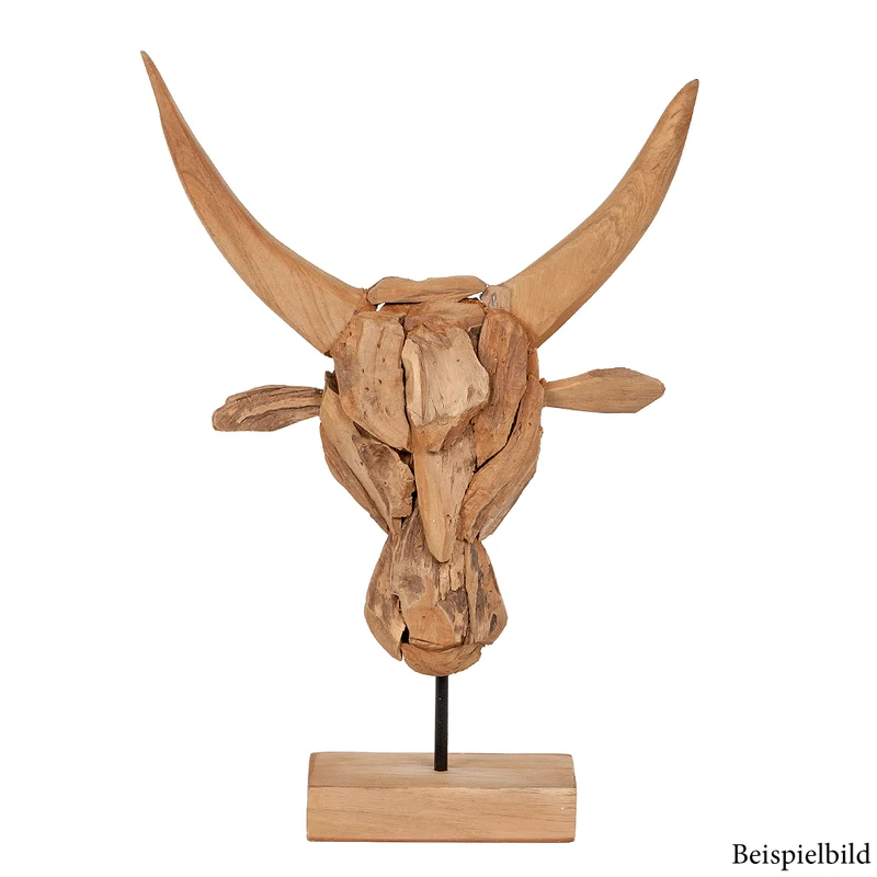 Teak Deko-Schädel BULL mit Stativ Natural