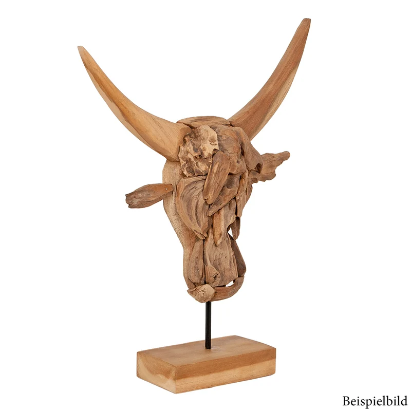Teak Deko-Schädel BULL mit Stativ Natural