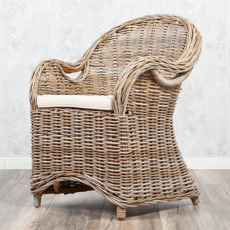 Formschöner Rattan-Sessel CHARLOTTE Natural Grey inkl. Sitzkissen