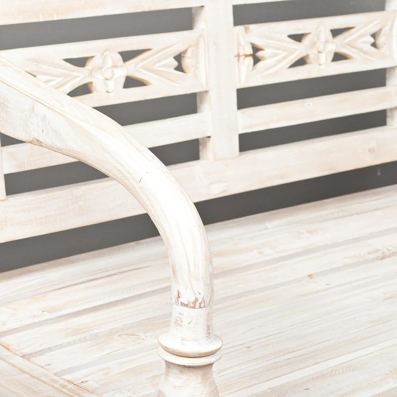 Massive Sitzbank CHRISTOS White-Washed 100cm Mahagoni