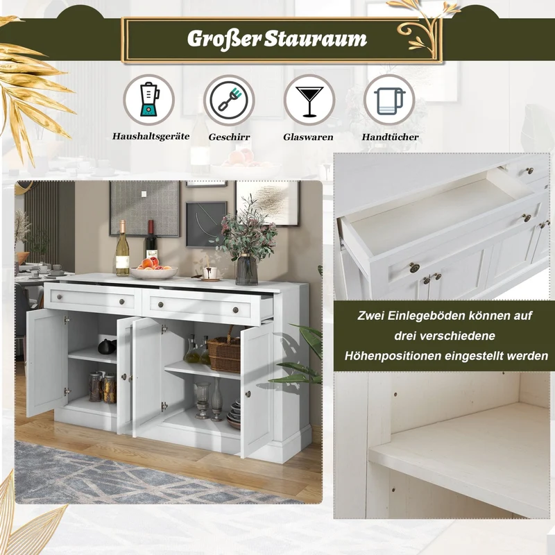 Sideboard mit 4 Türen und 2 Schubladen, 150 x 40 x 86 cm
