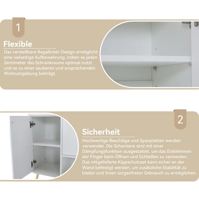 Schuhschrank mit 2 Schubladen und 4 Türen, 130 x 37 x 100 cm