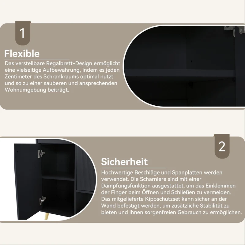 Schuhschrank mit 2 Schubladen und 4 Türen, 130 x 37 x 100 cm
